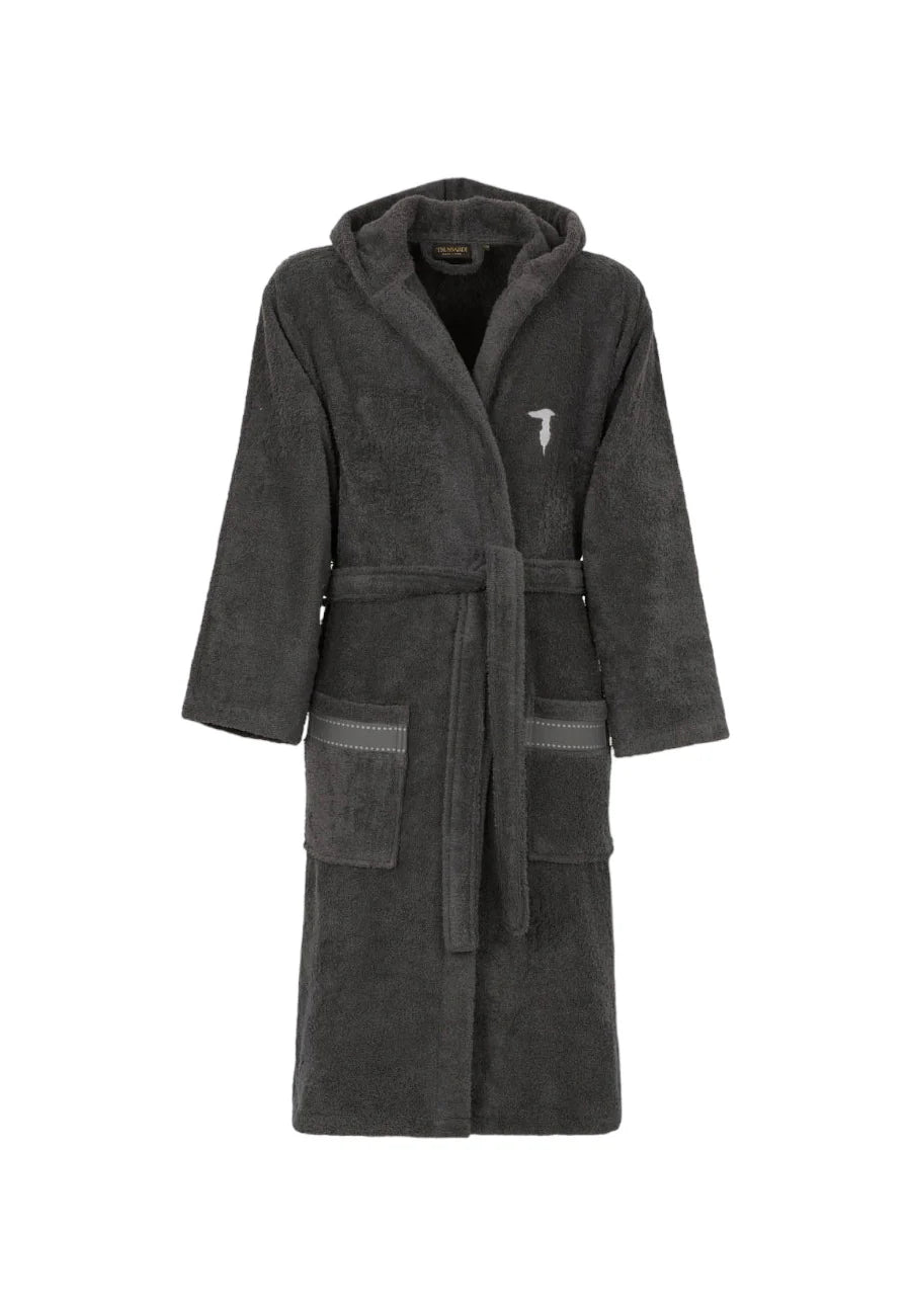 Trussardi Home Accappatoio con Cappuccio in Puro Cotone Ribbon in Antracite, accappatoio unisex Trussardi.