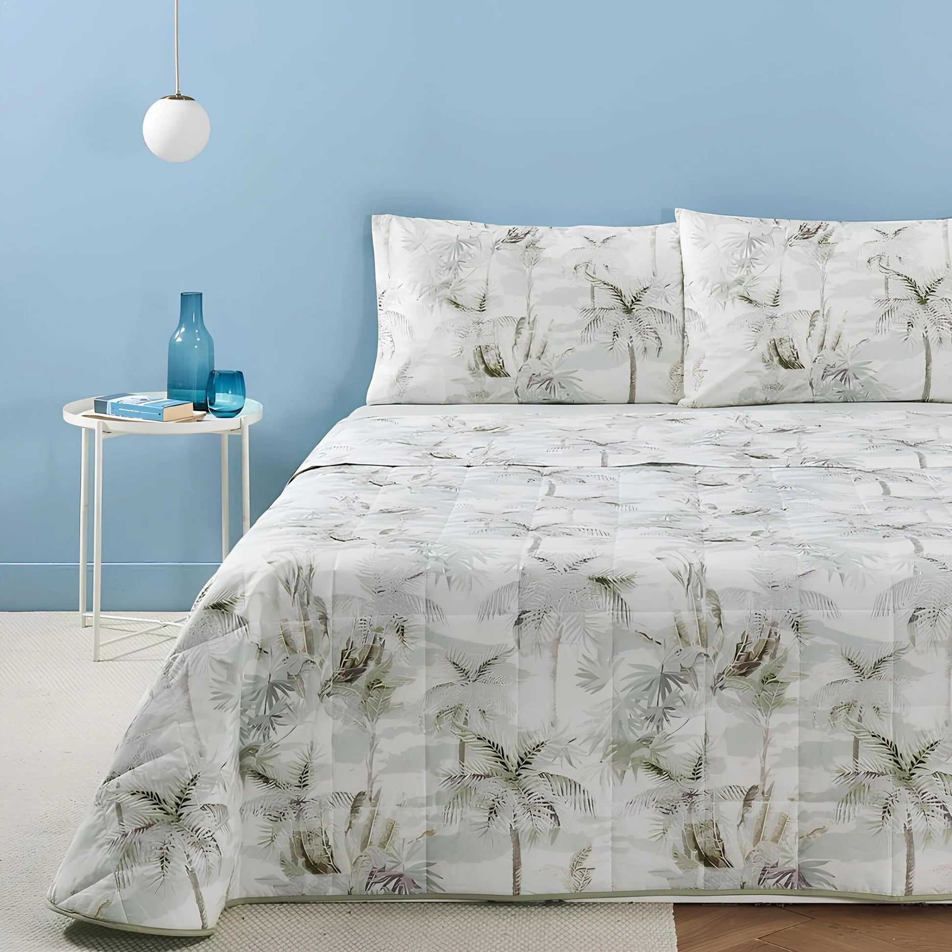 Zucchi Copriletto Trapuntato in Cotone Percalle Matrimoniale Palm Tree S105