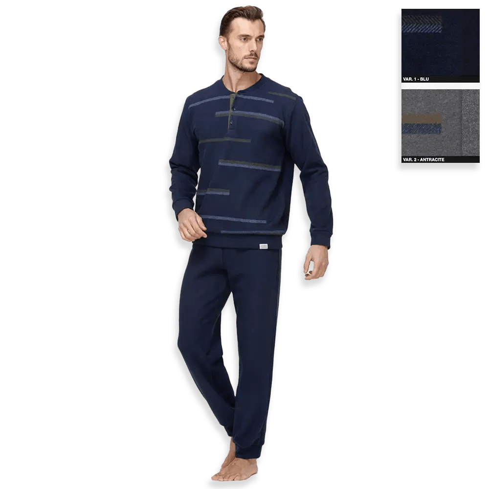 Jamas Pigiama Serafino da Uomo in Caldo Punto Milano IJ 2124 S56 - Passarelli Biancheria