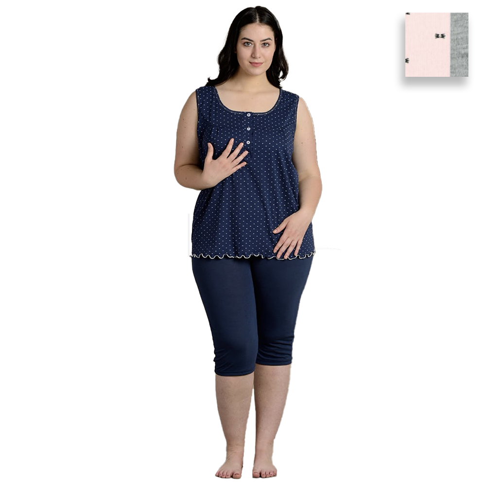 Lingery Pigiama Capri senza Maniche in Cotone Jersey da Donna 732 2504S36