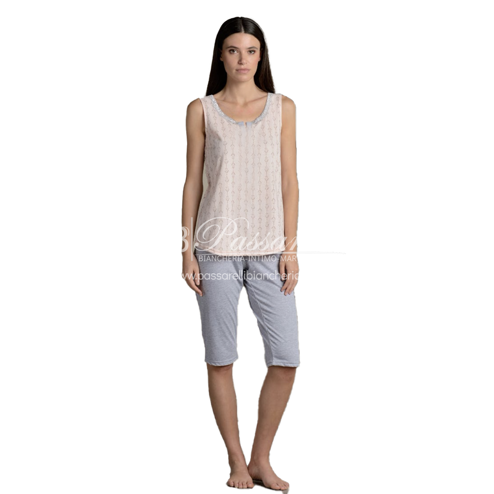 Lingery Pigiama Capri senza Maniche in Cotone Jersey da Donna 3091 2504S44