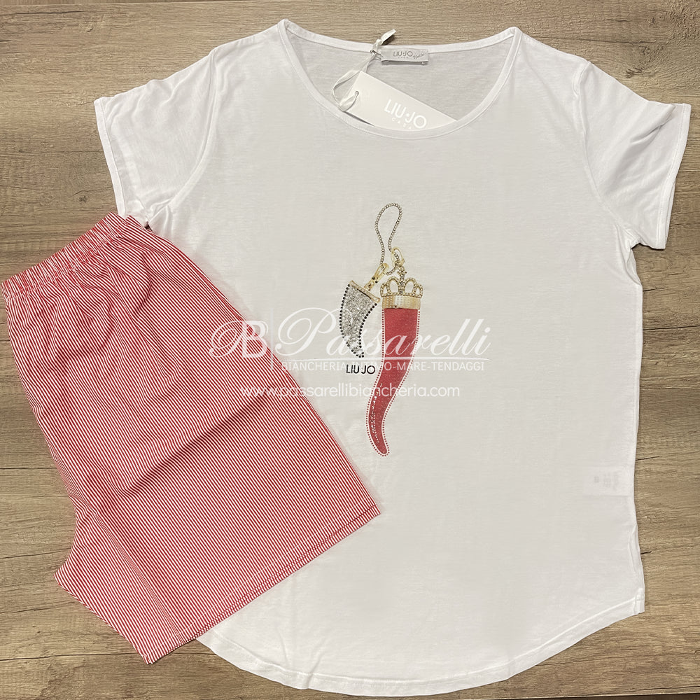 Liu Jo Pigiama Estivo da Donna Maniche Corte e Pantaloncino DL0037 S47