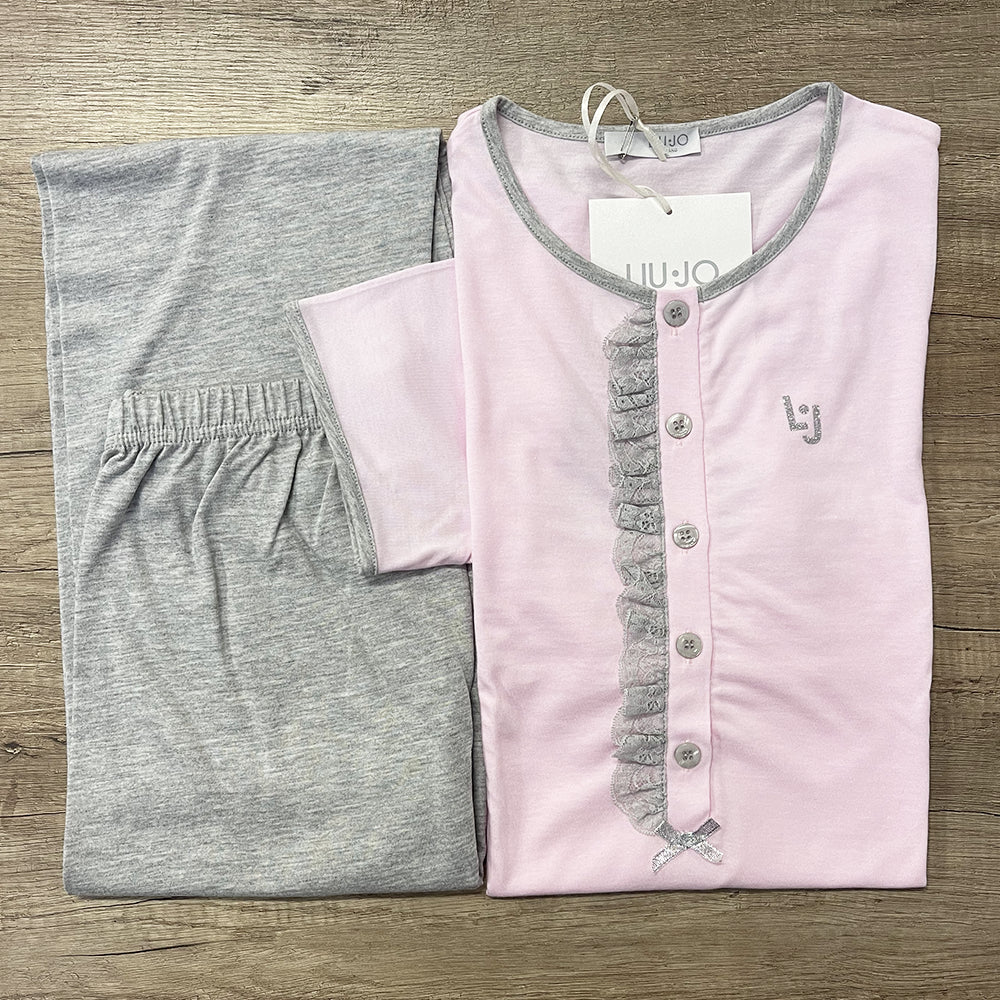 Liu Jo Pigiama Estivo da Donna Maniche Corte e Pantalone Lungo DL0103 S53