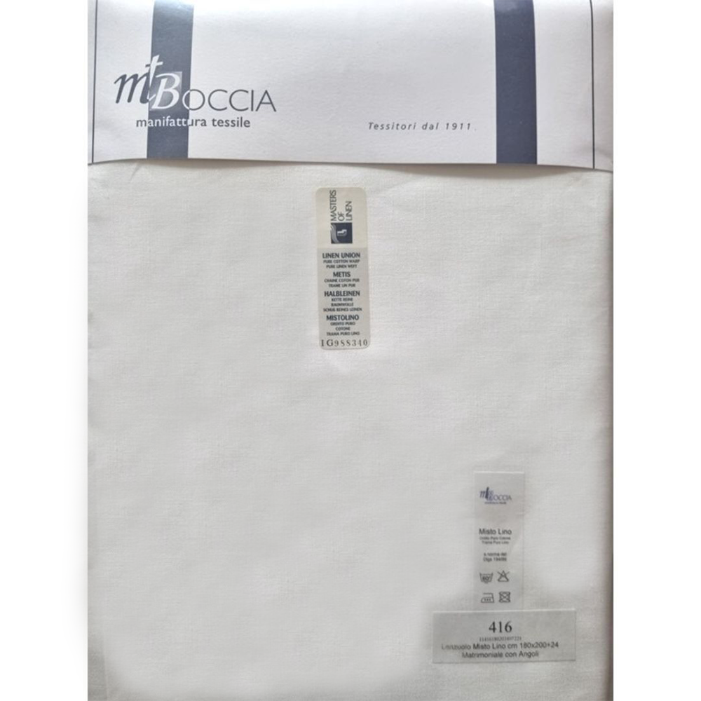 MT Boccia Lenzuolo sotto matrimoniale in misto lino bianco 416 S60