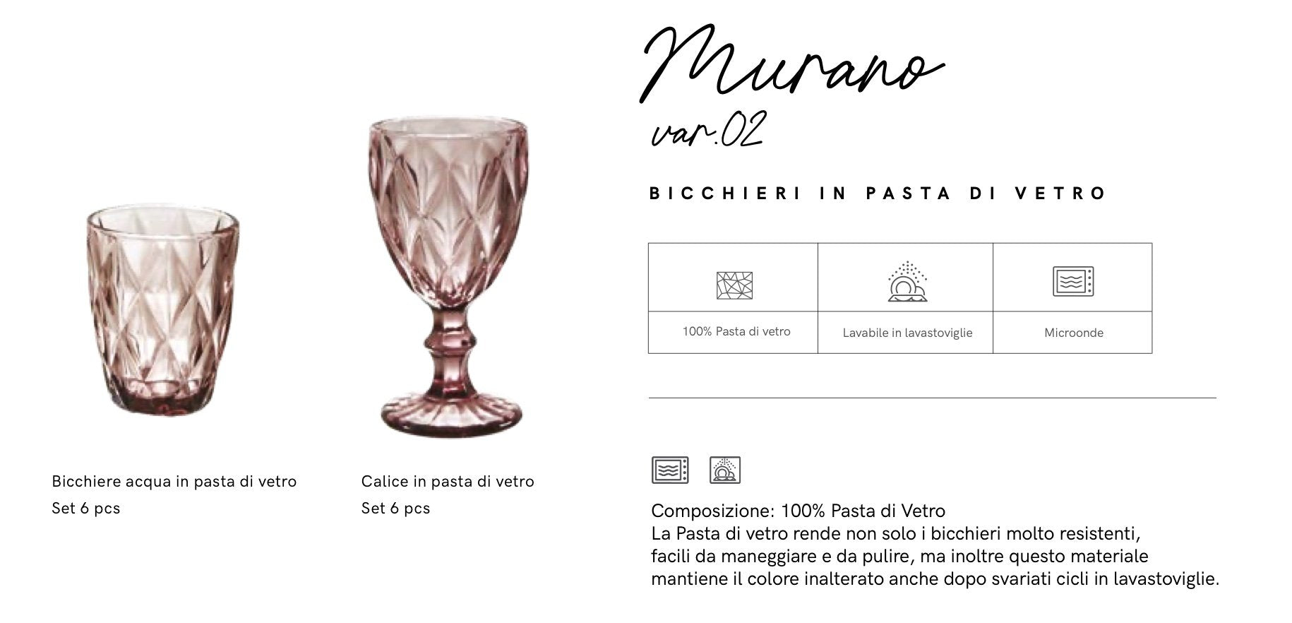 Maison Sucrée Set 6 Calici e/o Bicchieri Murano 2504S23