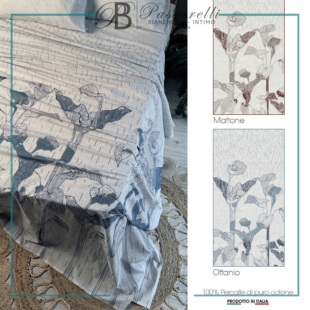 Maè Completo Lenzuola Copriletto Matrimoniale in Percalle Diletta 405 S44