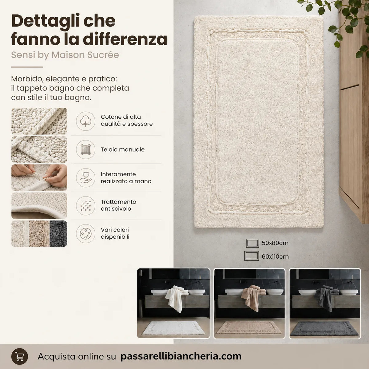Maison Sucrée Tappeto Bagno 2000grs con Antiscivolo Sensi - Varie Dimensioni