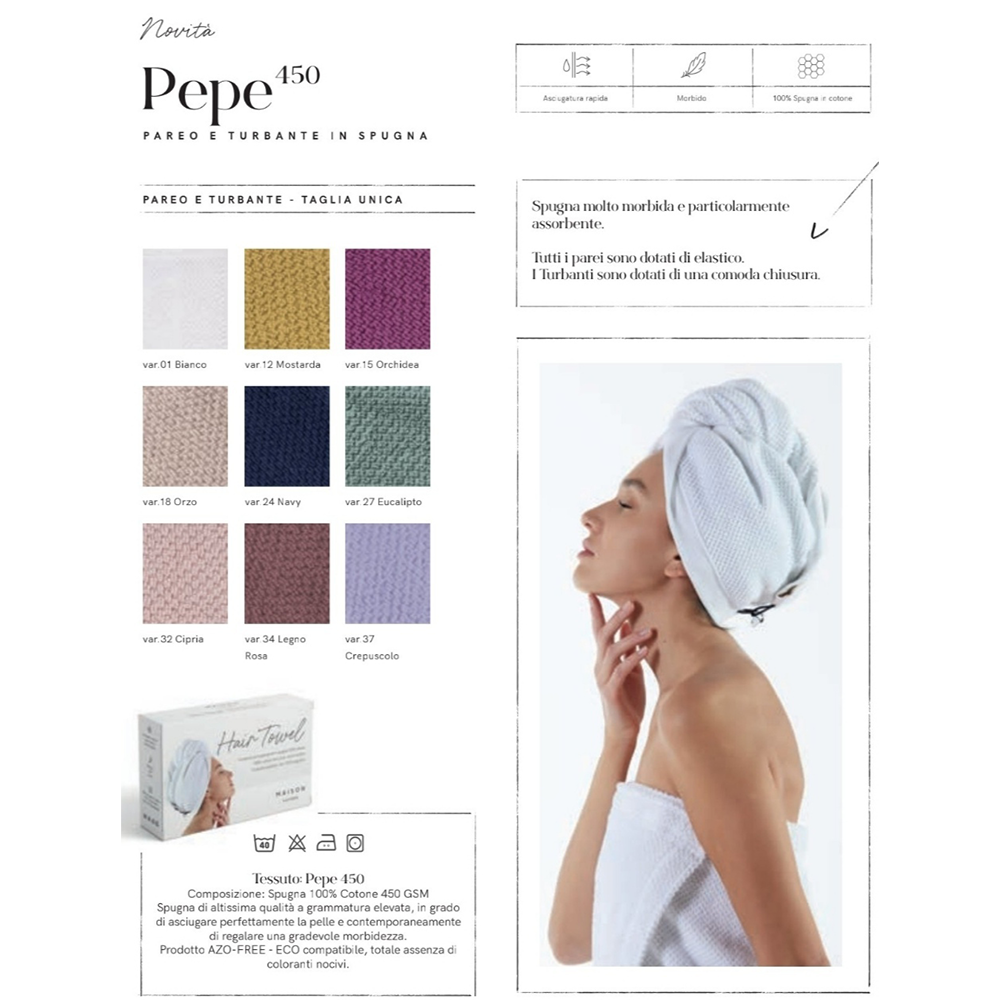 Maison Sucrée Turbante per Capelli in Spugna Pepe 450 S12