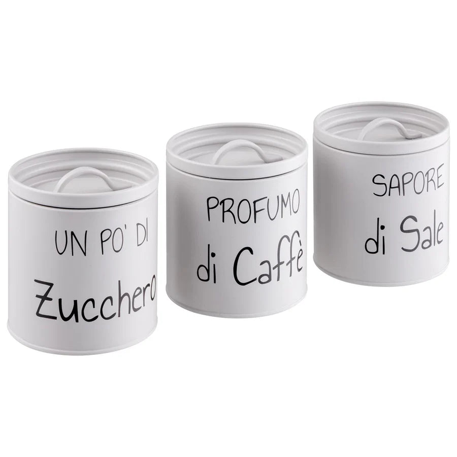 Montemaggi Happy Set 3 Barattoli Sale Zucchero Caffè in Metallo Perla