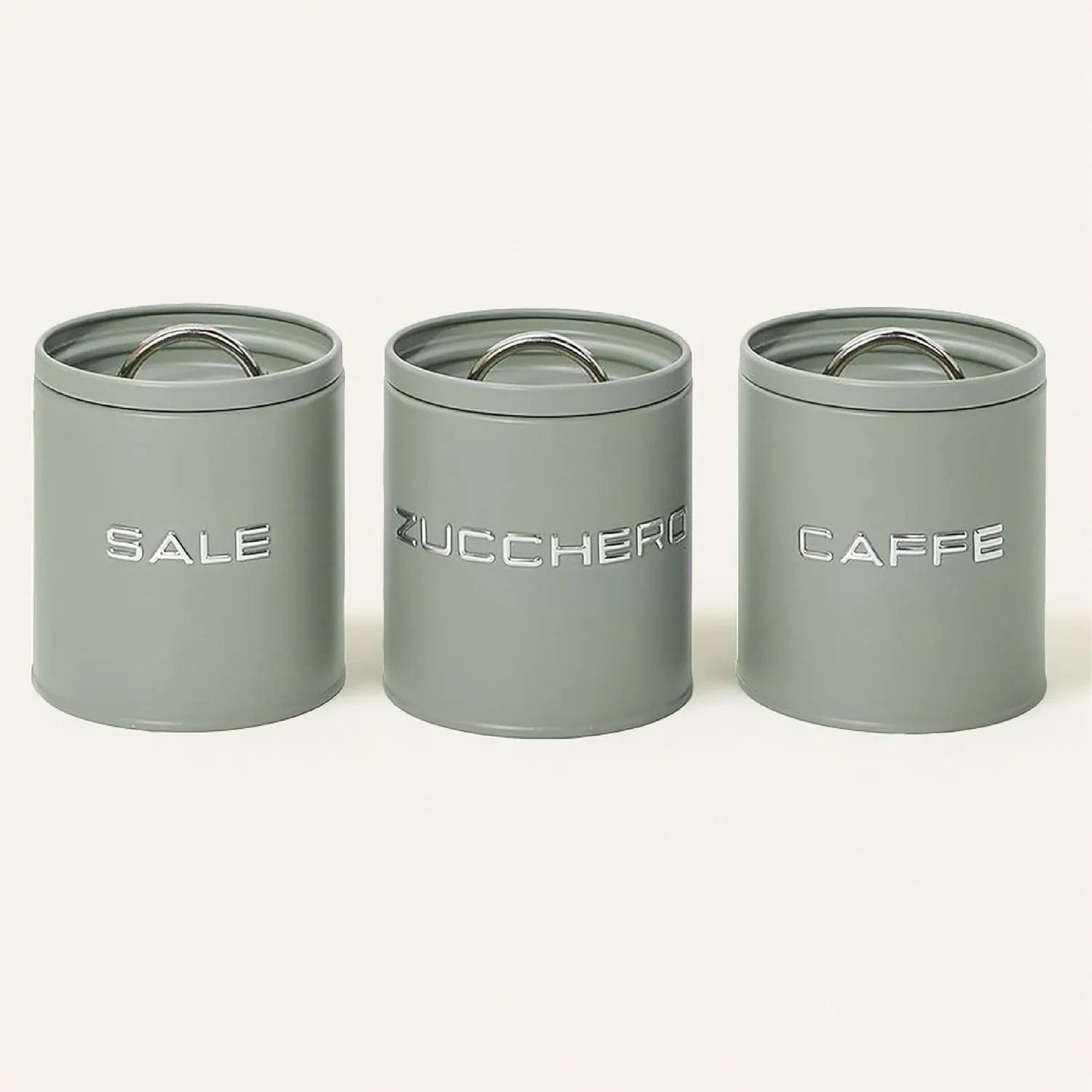 Montemaggi Kitchen Box Set 3 Barattoli Sale Zucchero Caffè in Metallo Verde