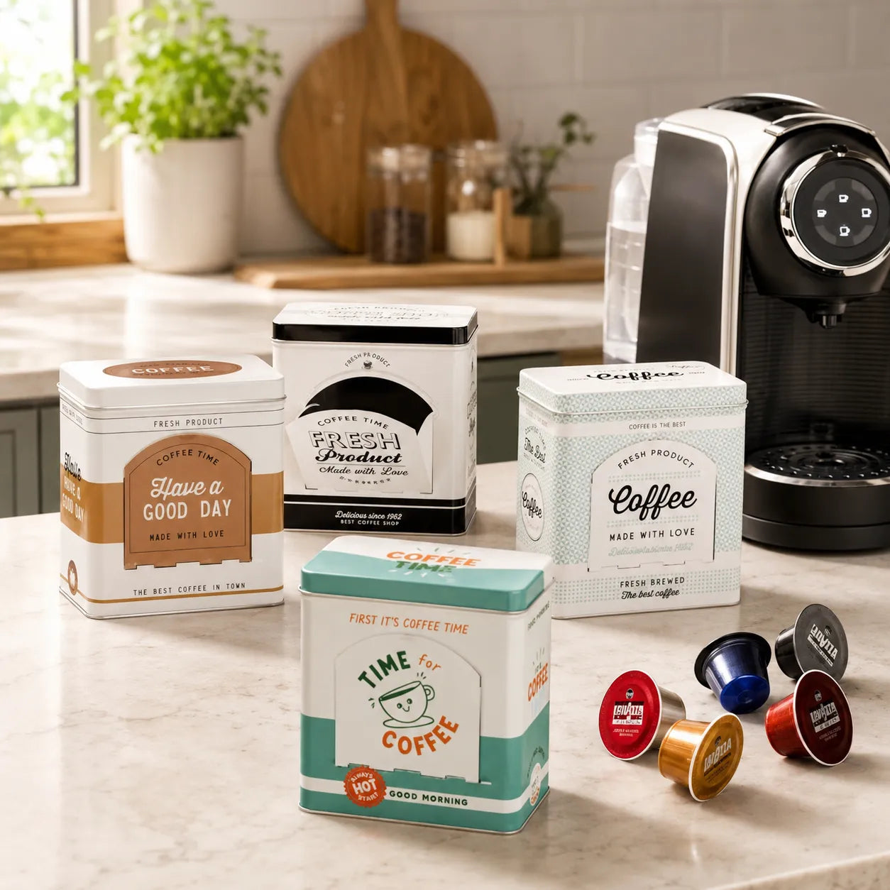 Montemaggi Scatola in Latta Portacialde Caffè Decori Assortiti