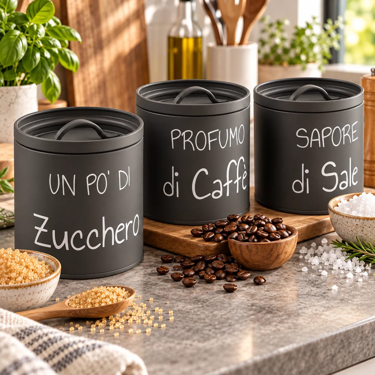 Montemaggi Smoke Box Set 3 Barattoli Sale Zucchero Caffè in Metallo Antracite CMT614