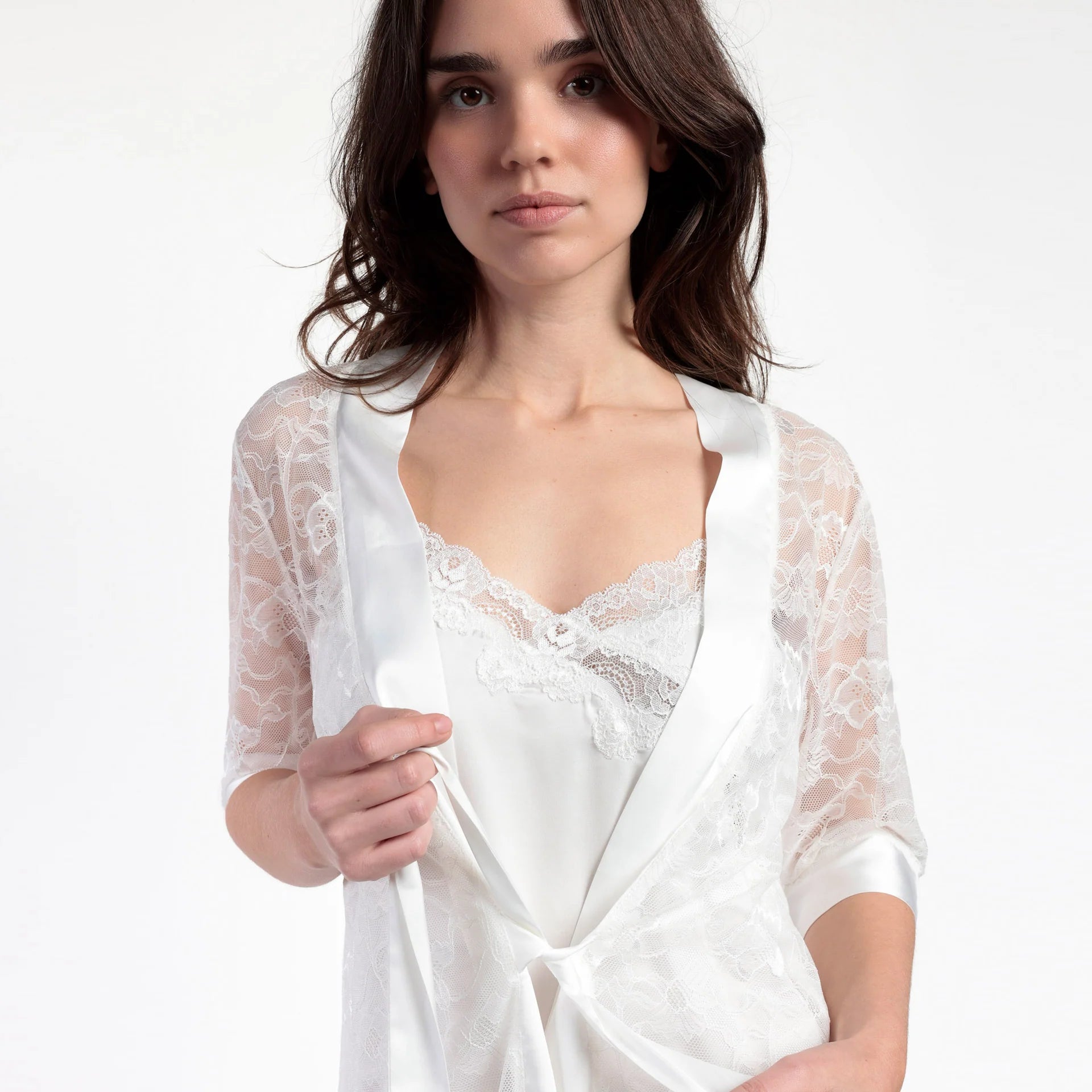 Admas Vestaglia Kimono da Sposa in Raso e Pizzo 67227 2504S30