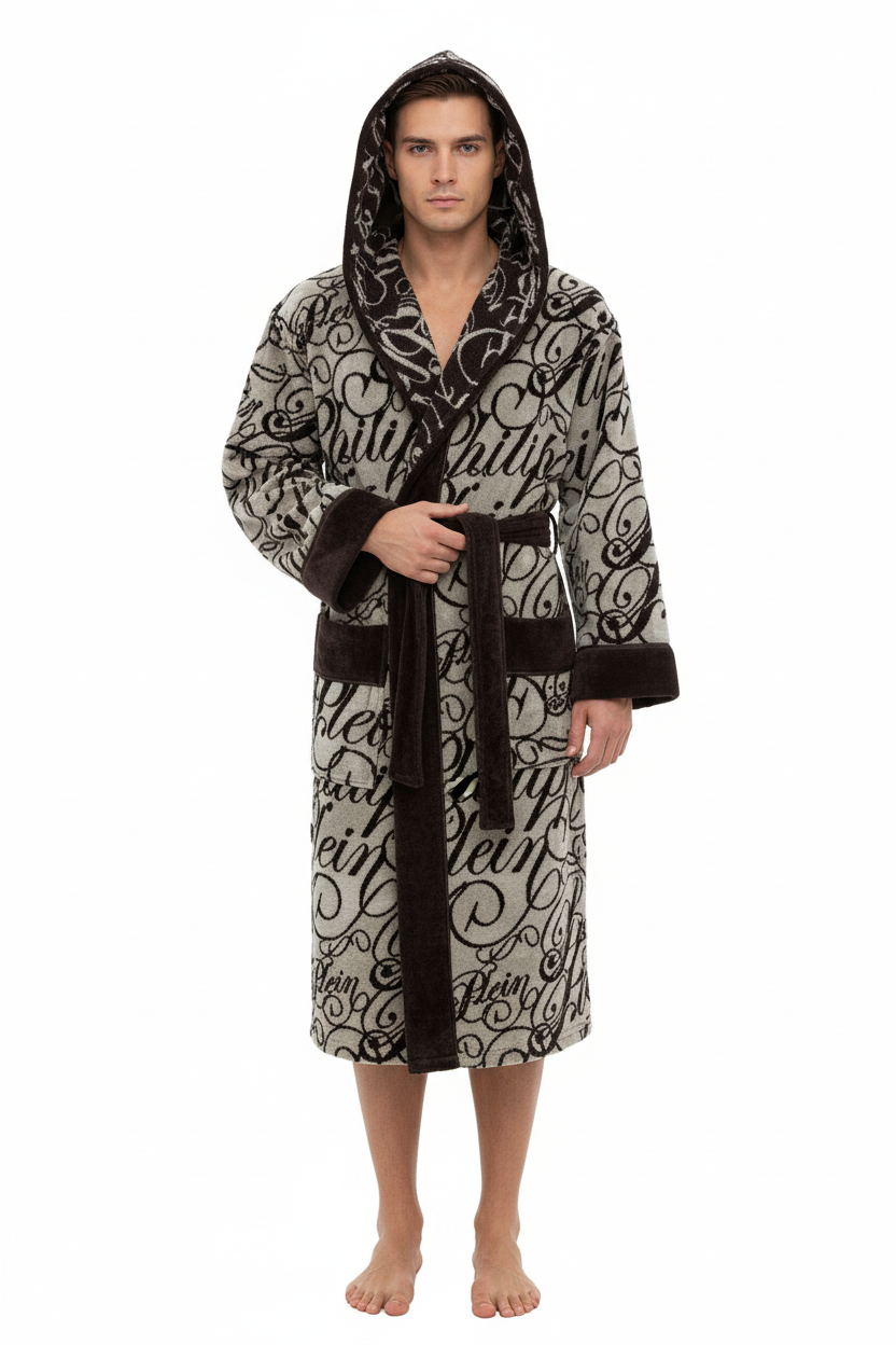 Philipp Plein Accappatoio con Cappuccio Script Moderno in Spugna