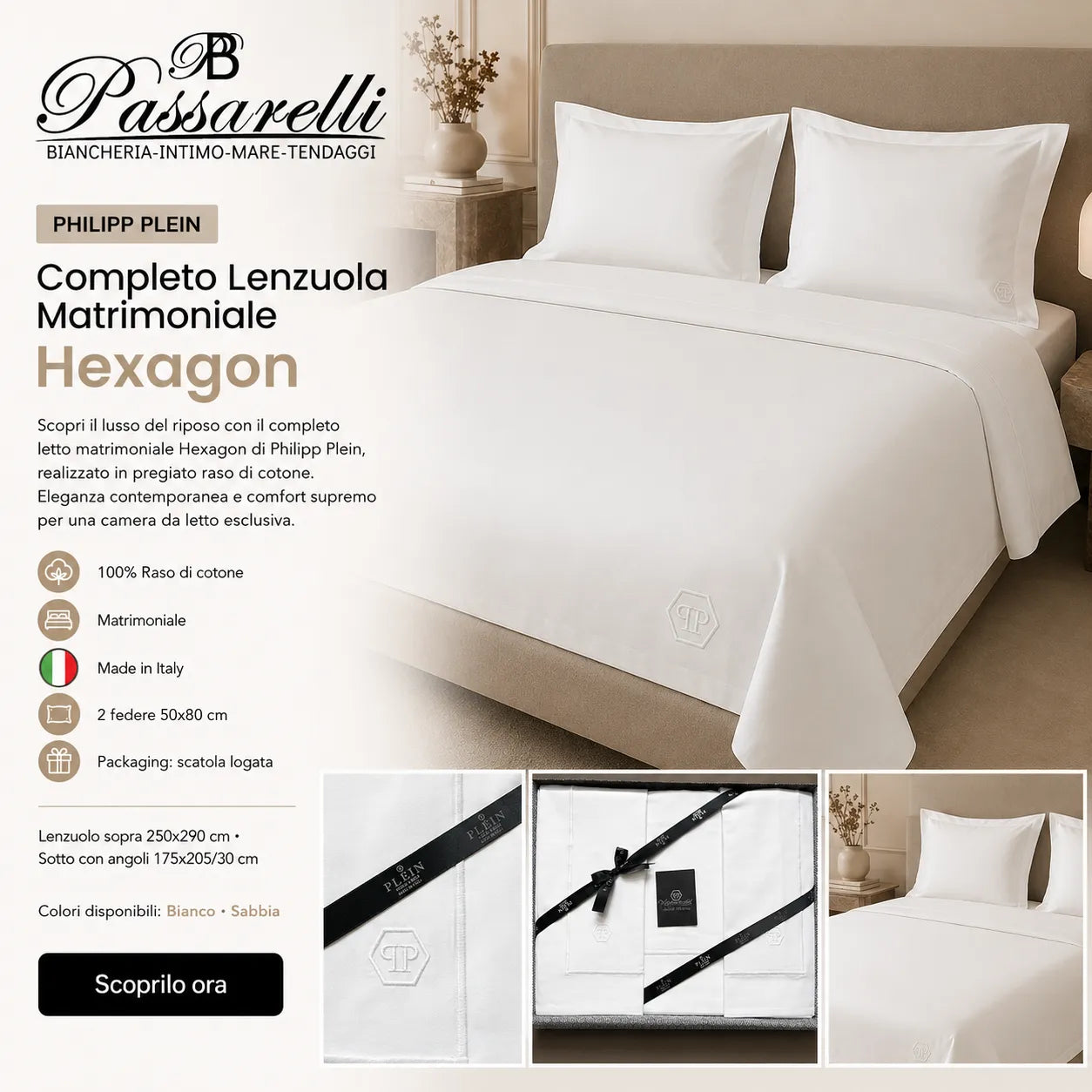 Philipp Plein Completo Lenzuola Matrimoniale Hexagon