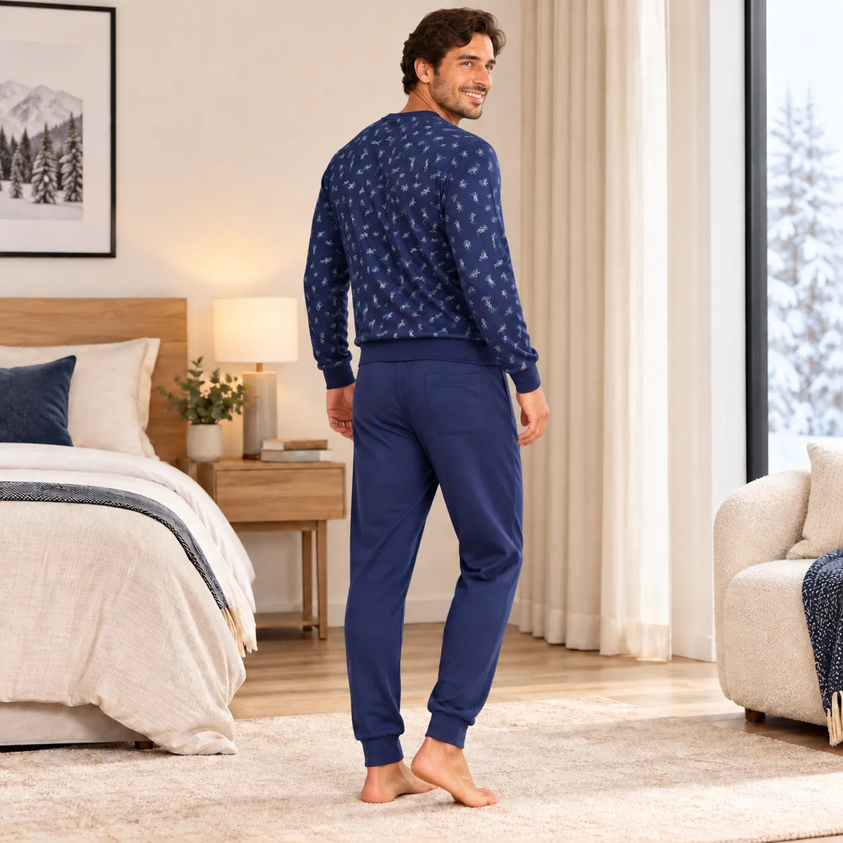 Pigiama da Uomo Serafino Invernale in Caldo Cotone 100% A9405 Sciare