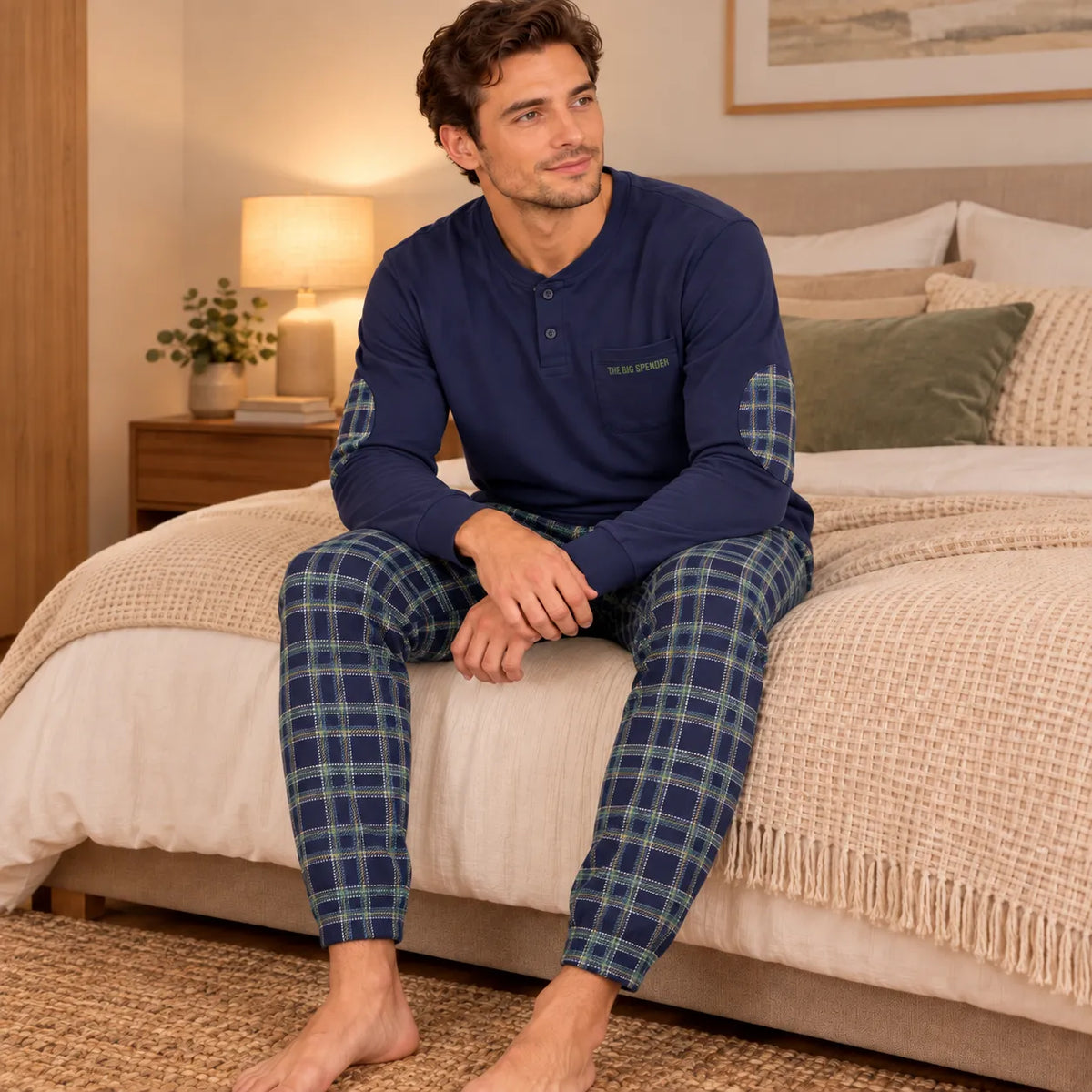Pigiama da Uomo Serafino Invernale in Caldo Cotone 100% A9406 Scozzese