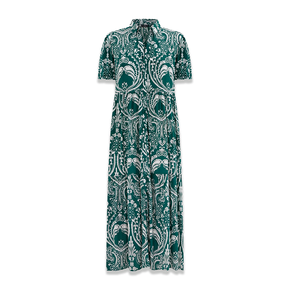 Ragno Abito chemisier lungo a balze aperto Maniche Corte in EcoSeta DM84DN S70