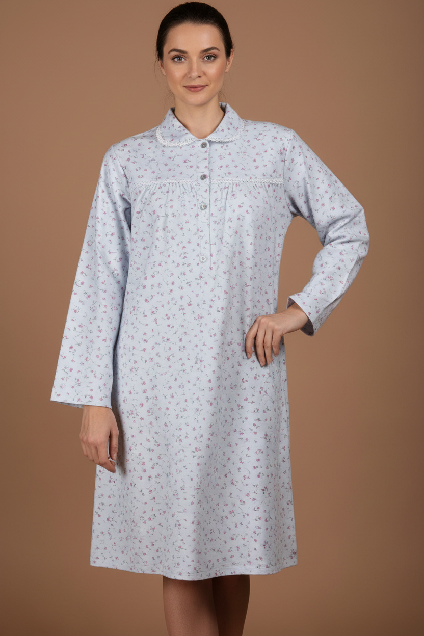 Silvia Camicia da notte flanella per signora con colletto invernale 100% cotone 2512S40