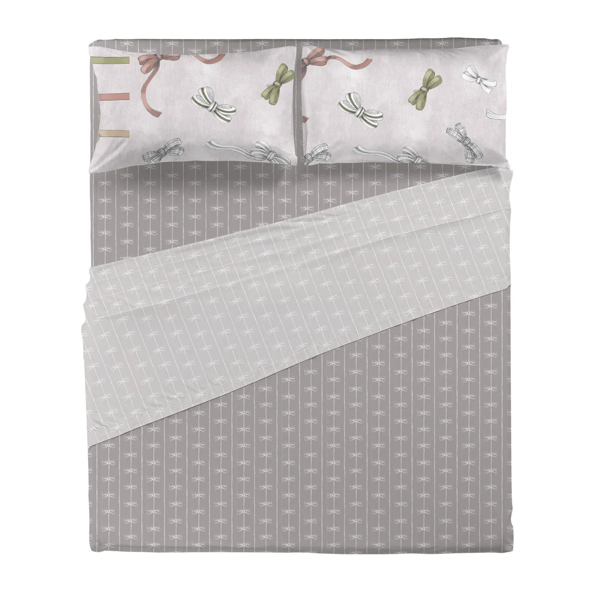 THUN® Completo Letto Matrimoniale Natale - Fantasia Fiocco Bows Multicolor
