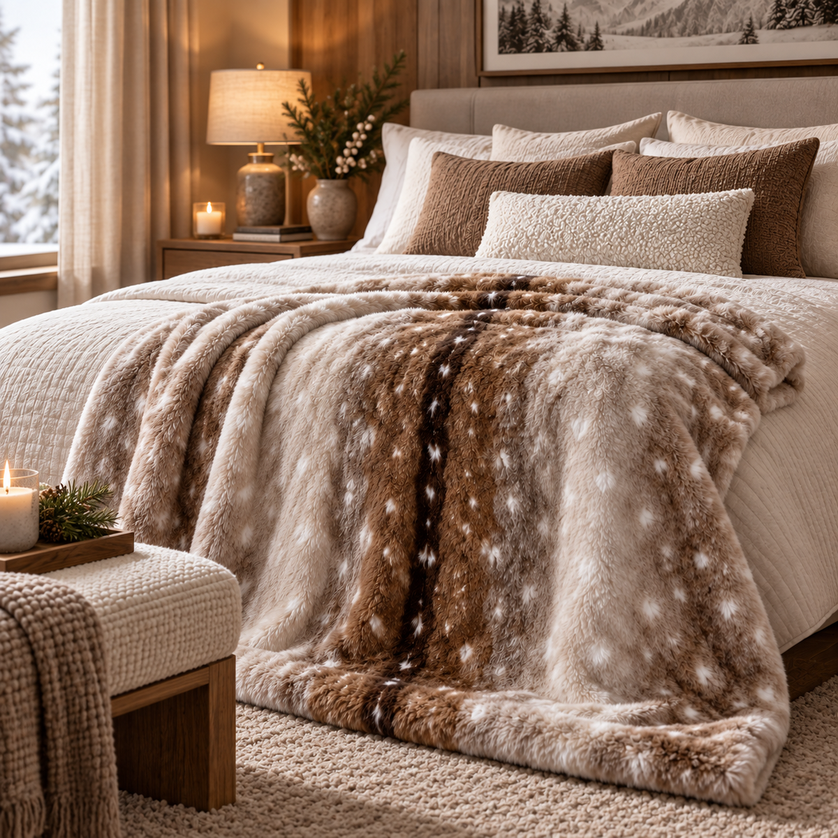 THUN® Maxi Plaid Himalaya 130x170 Bosco D'Inverno - Fantasia Renna Deer Stone