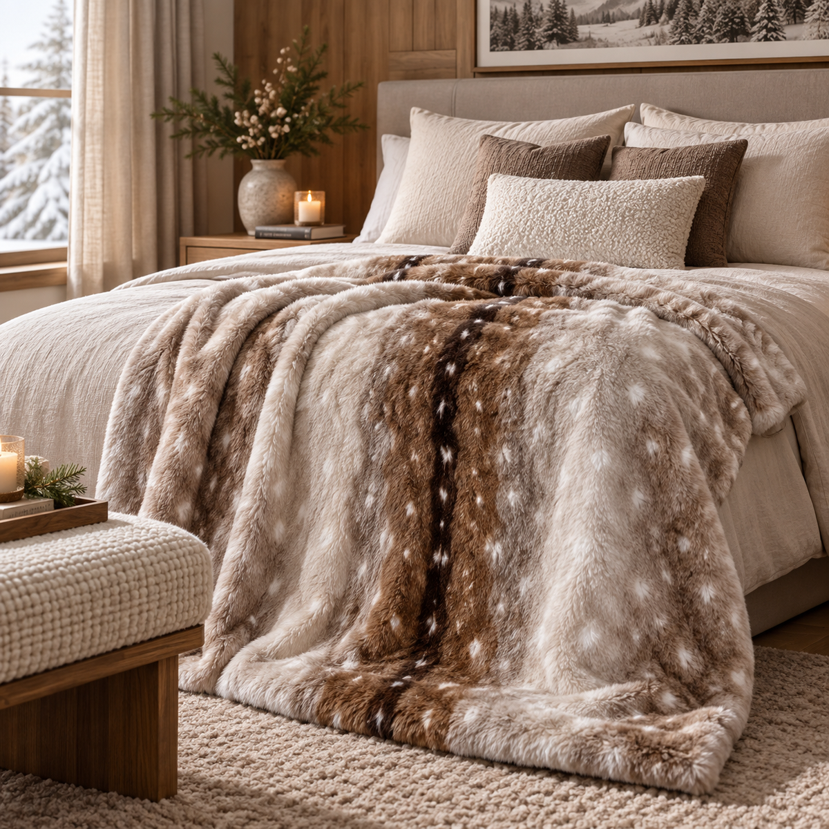 THUN® Maxi Plaid Himalaya 130x170 Bosco D'Inverno - Fantasia Renna Deer Stone