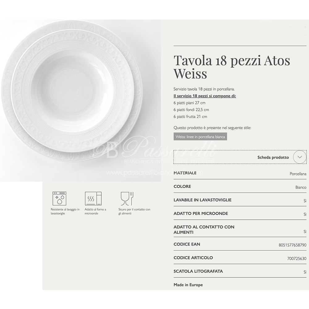 Servizio tavola 18pz ATOS WEISS in porcellana By Weissestal