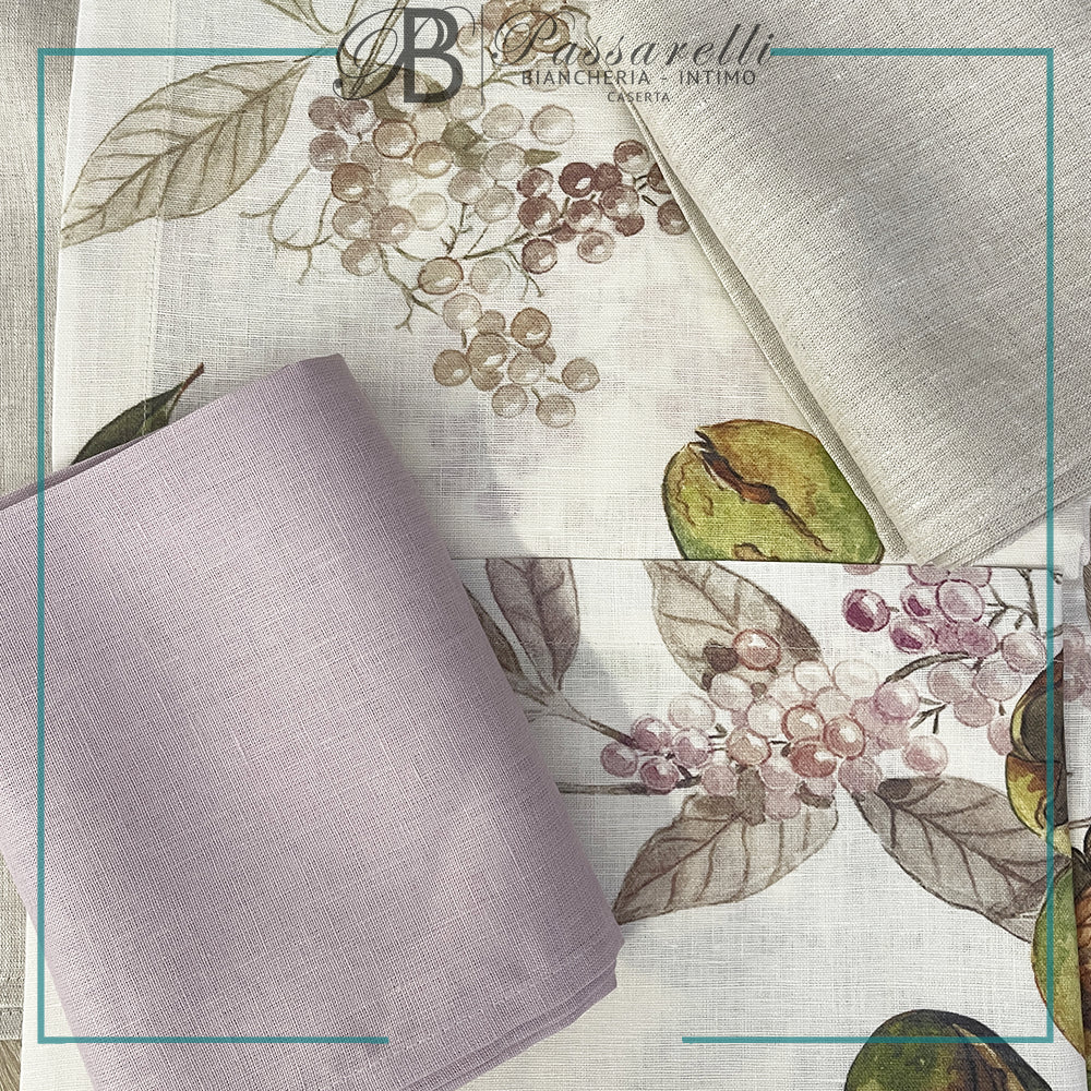 Tessitura Toscana Telerie Servizio da 12 con Tovaglioli Bicolor in 100% Puro lino Arbousier
