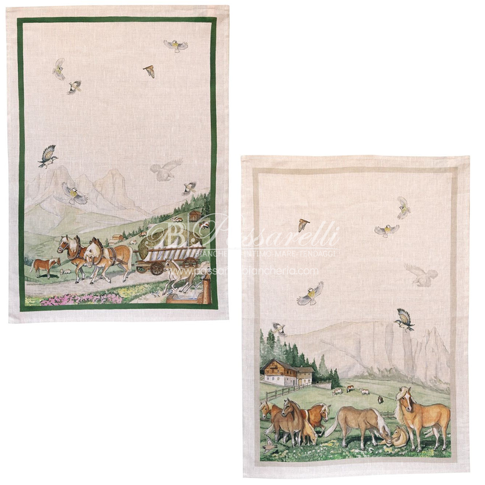 Tessitura Toscana Telerie Set 2 Canovaccio Strofinaccio in lino stampa Maso 2602S30