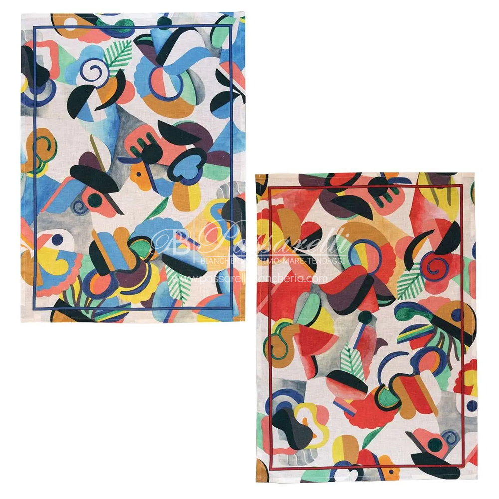 Tessitura Toscana Telerie Set 2 Canovaccio Strofinaccio in lino stampa Tetris 2602S30