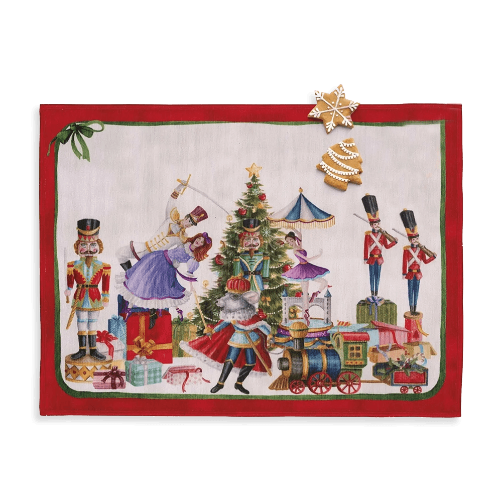 Tessitura Toscana Telerie Set 2 tovagliette Natalizie stampate Schiaccianoci S30 - Passarelli Biancheria