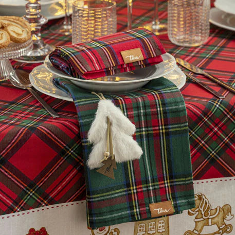 THUN® Set 2 Strofinacci + Tag 50x70 cm Thunland Tartan Red/Green 2510S15