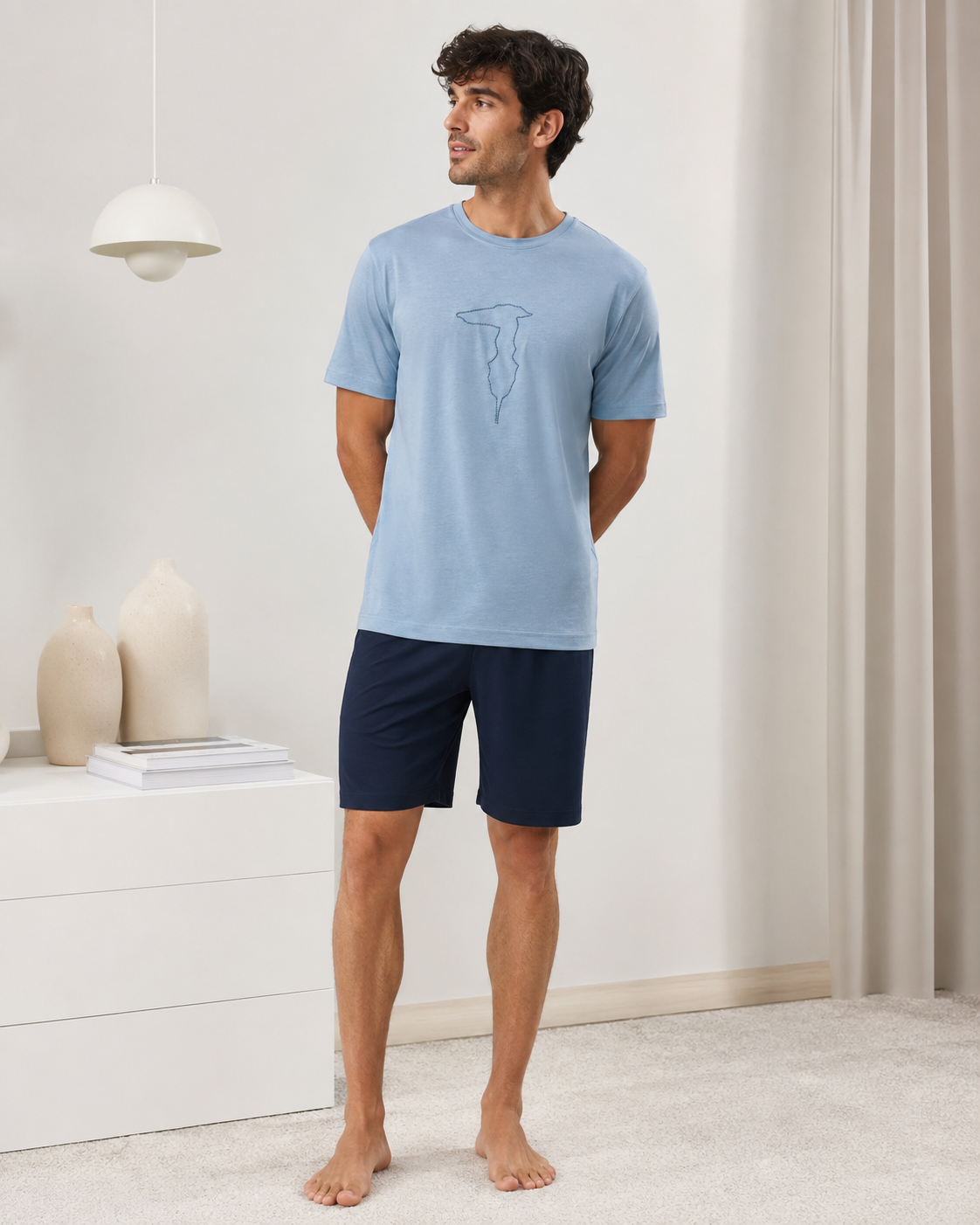Trussardi Pigiama da Uomo Estivo Maniche Corte con Pantalone Corto NT6674