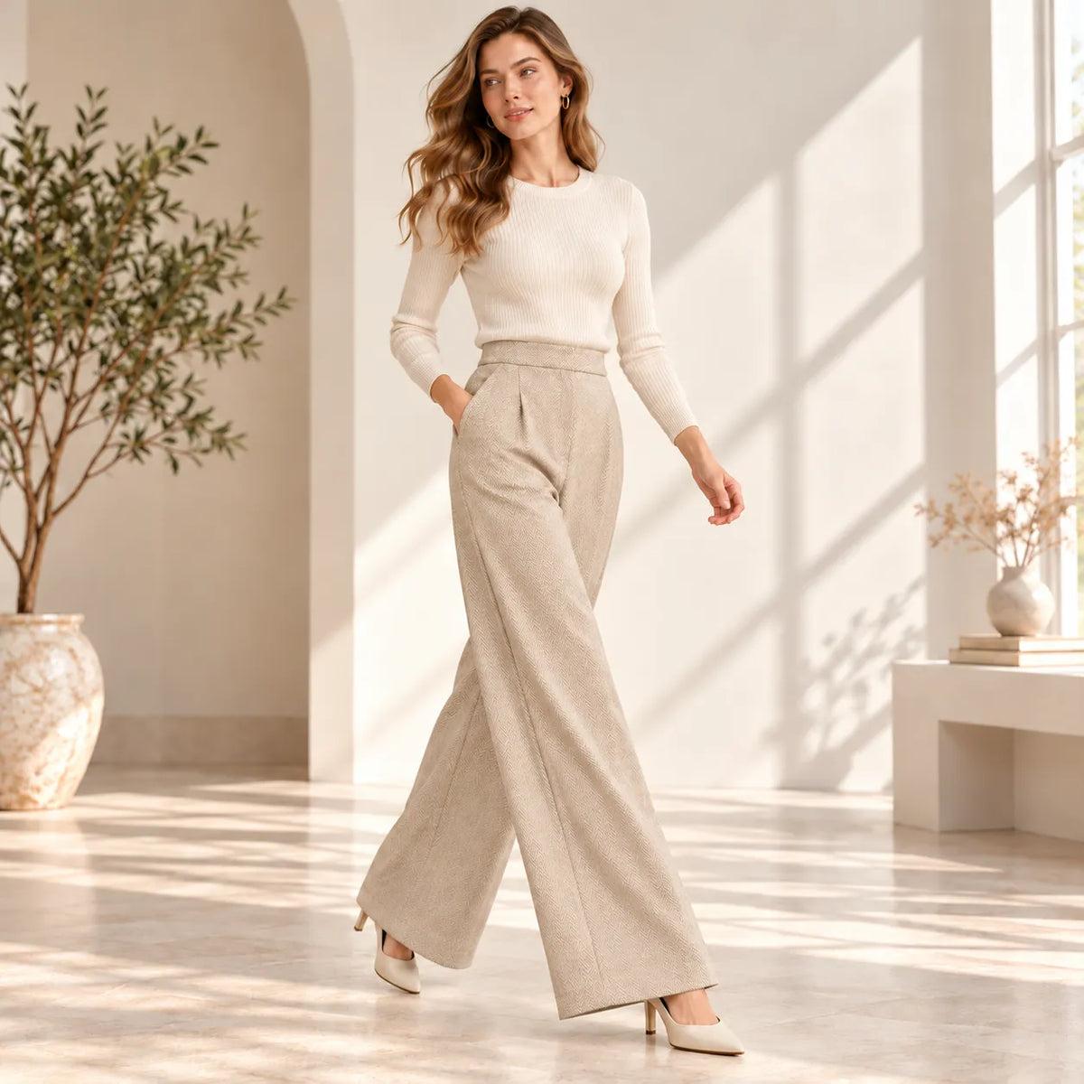 Verdissima Pantalone Invernale da Donna modello Palazzo Ampio CO61
