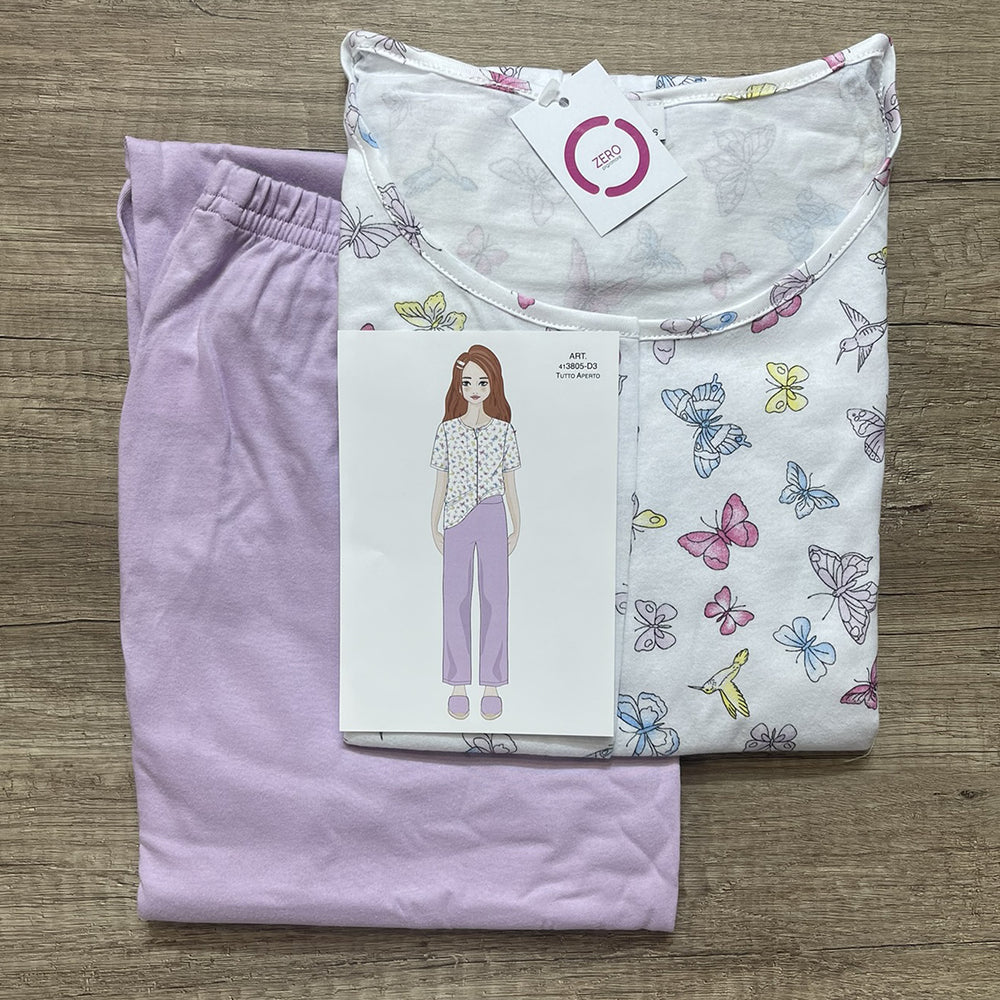 Zero Pigiamore Pigiama da Donna Maniche Corte Aperto e Pantalone Lungo 413805 S40