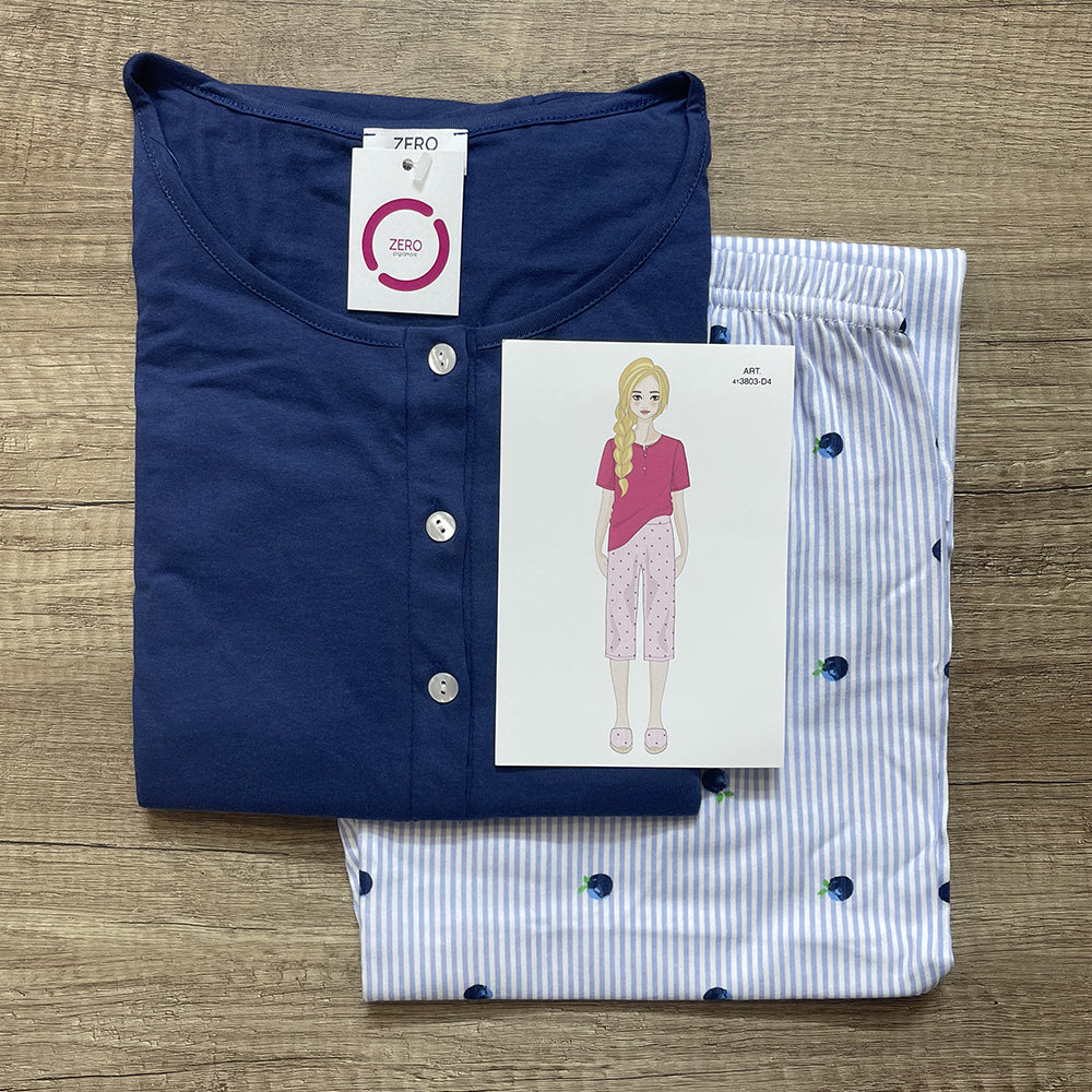 Zero Pigiamore Pigiama da Donna Maniche Corte Capri 413803 S36