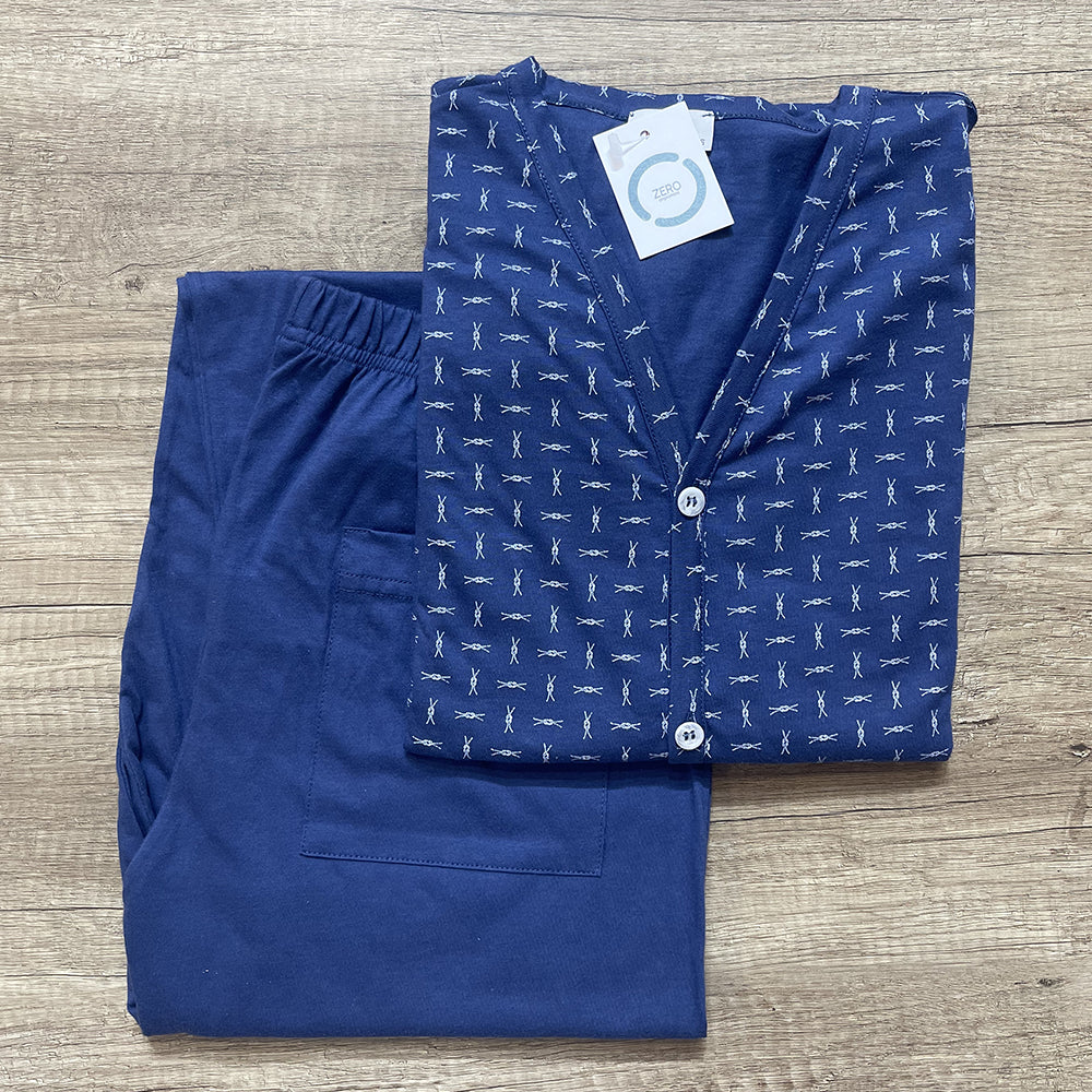 Zero Pigiamore Pigiama da Uomo in cotone Leggero Aperto Avanti 414008 S44