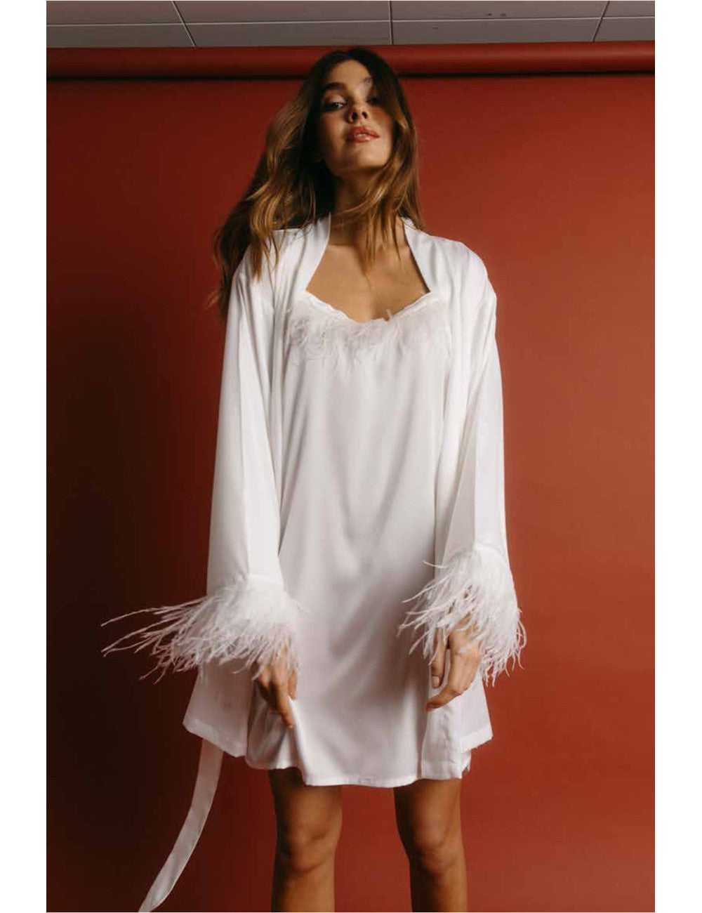 Admas Camicia da notte donna in tessuto satinato con piume 61322 2411S26