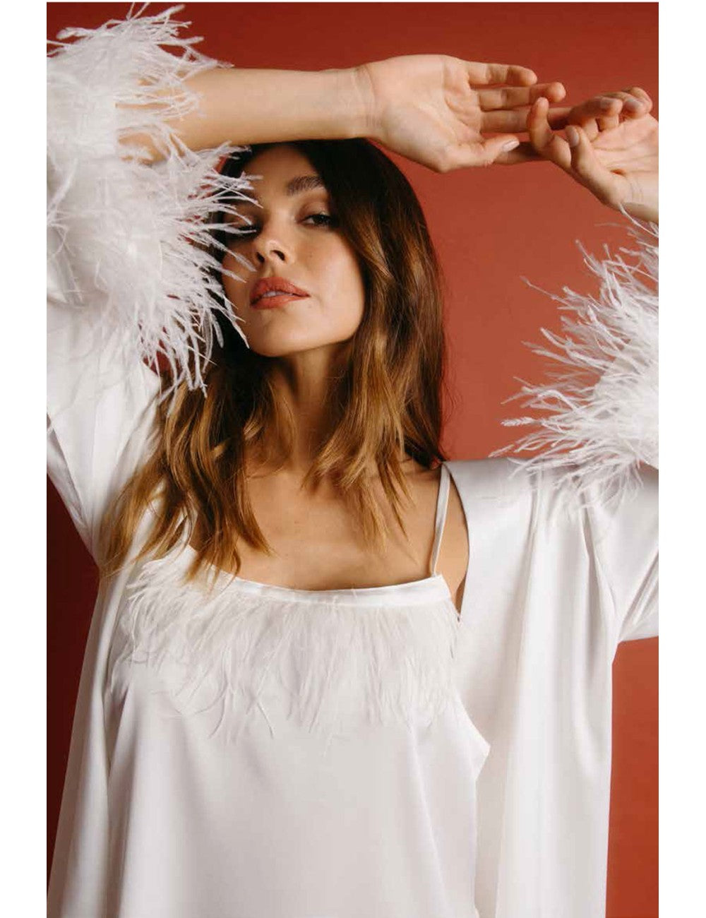 Admas Camicia da notte donna in tessuto satinato con piume 61322 2411S26