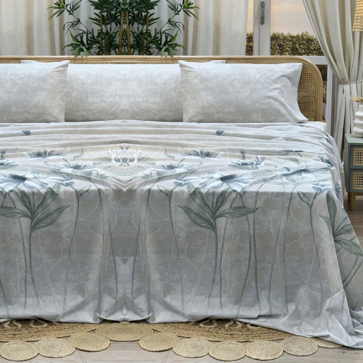 Maè Completo Lenzuola Copriletto Matrimoniale in Percalle Fiore 401 S44