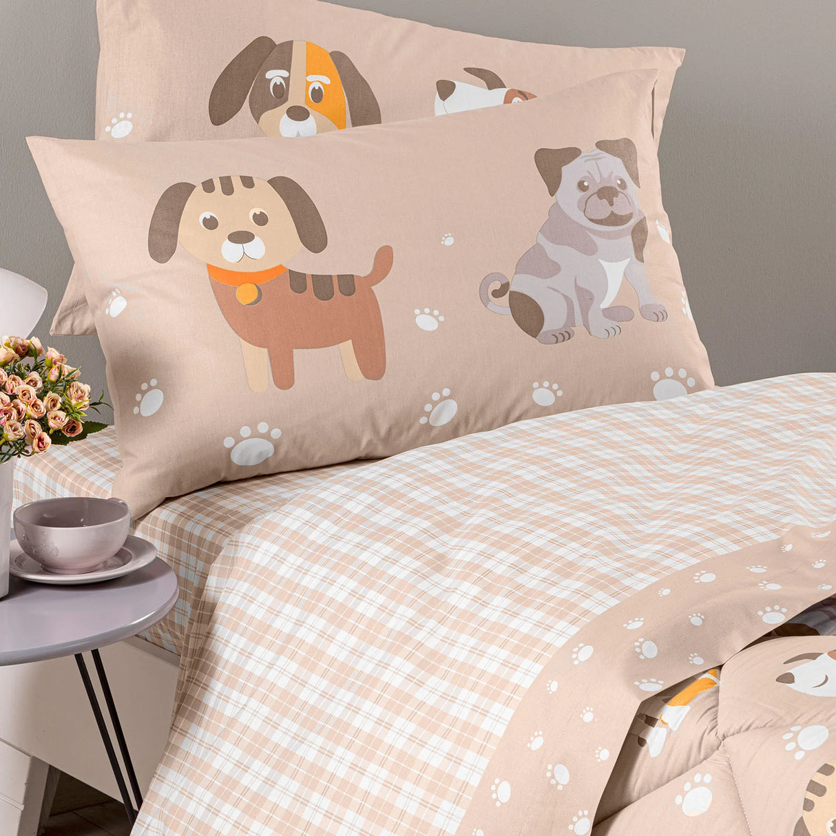 Caleffi Kids Completo Lenzuola Singolo In Cotone Cuccioli 2602S38