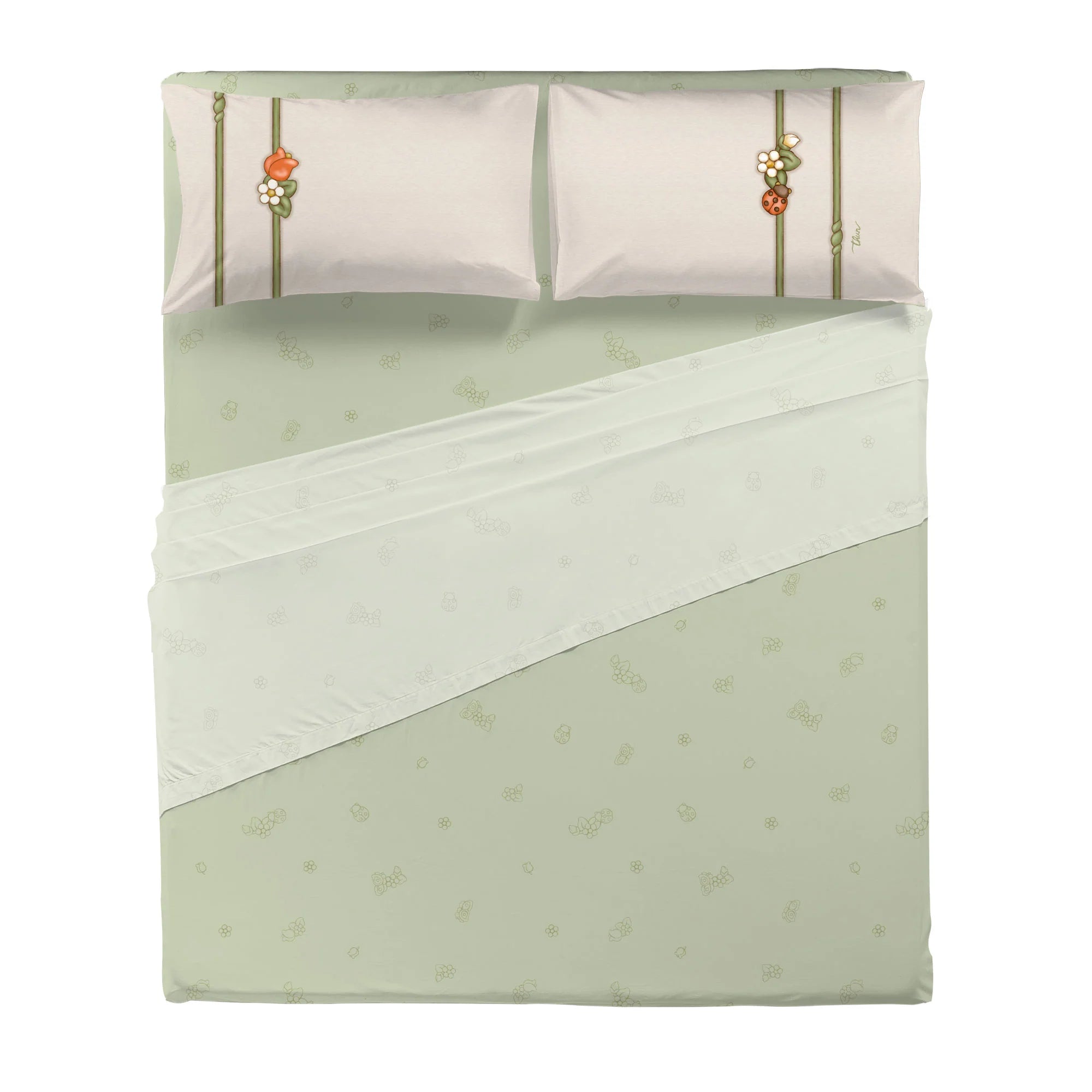 THUN® Completo Letto Matrimoniale in Cotone Country Bloom Green