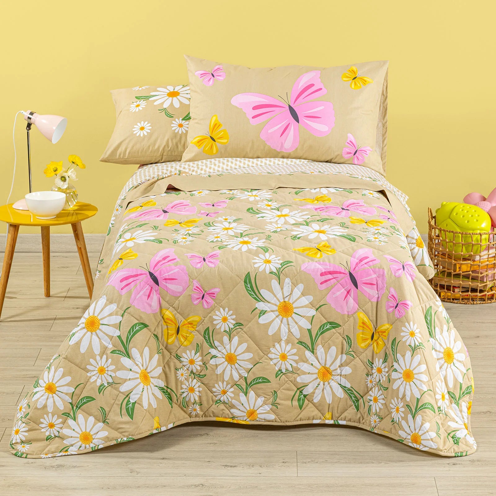 Caleffi Kids Copriletto Trapuntato In Cotone Margherite Singolo Naturale