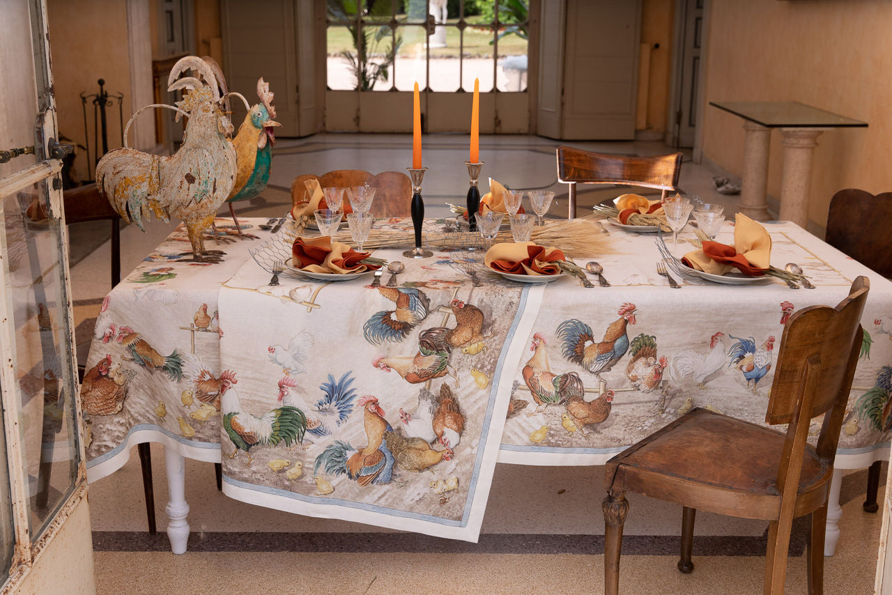 Tessitura Toscana Telerie Tablecloth in 100% Pure Linen Rooster - Various Sizes