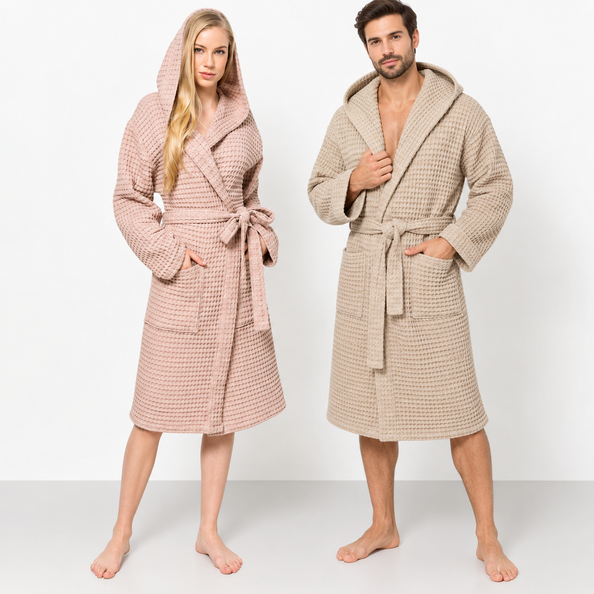 Fazzini Hooded bathrobe in honeycomb 100% Nectar Cotton