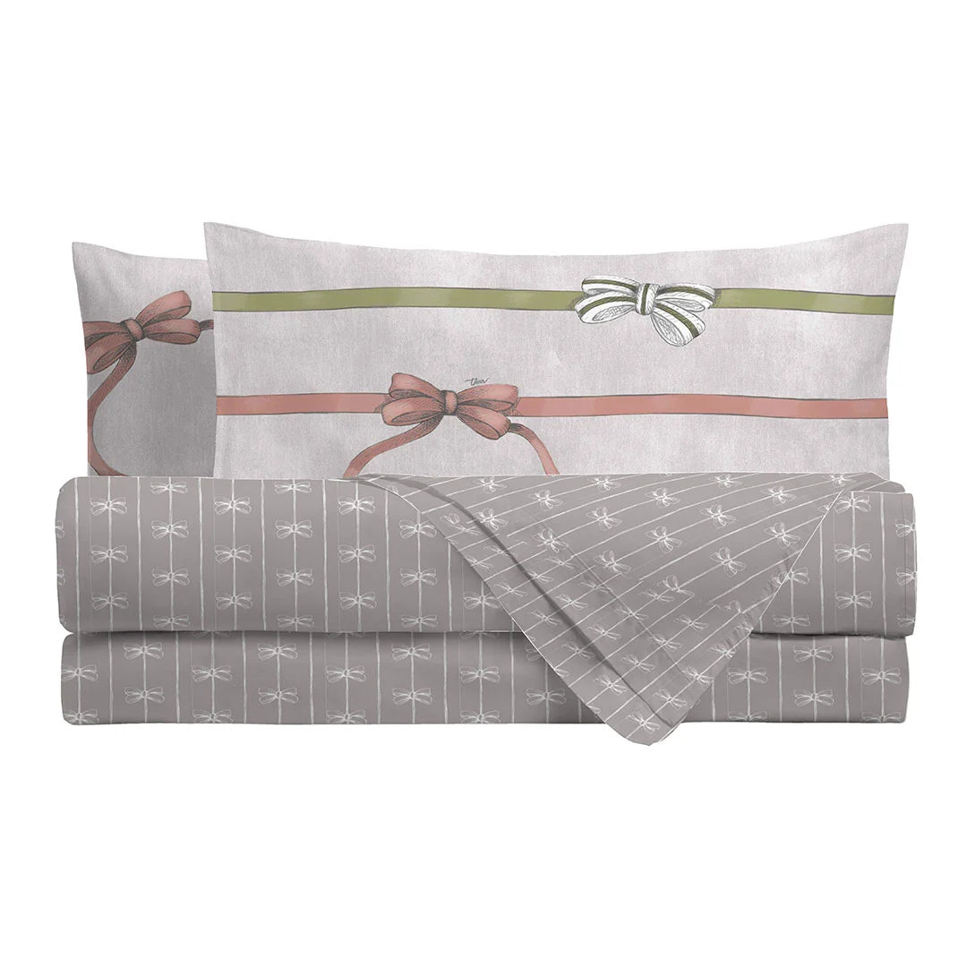 THUN® Completo Letto Matrimoniale Natale - Fantasia Fiocco Bows Multicolor