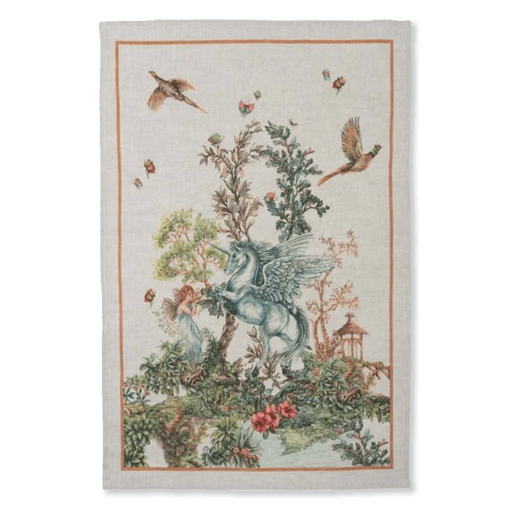 Tessitura Toscana Telerie Canovaccio Strofinaccio in lino stampa Fabuleux Unicorno D13 - Passarelli Biancheria
