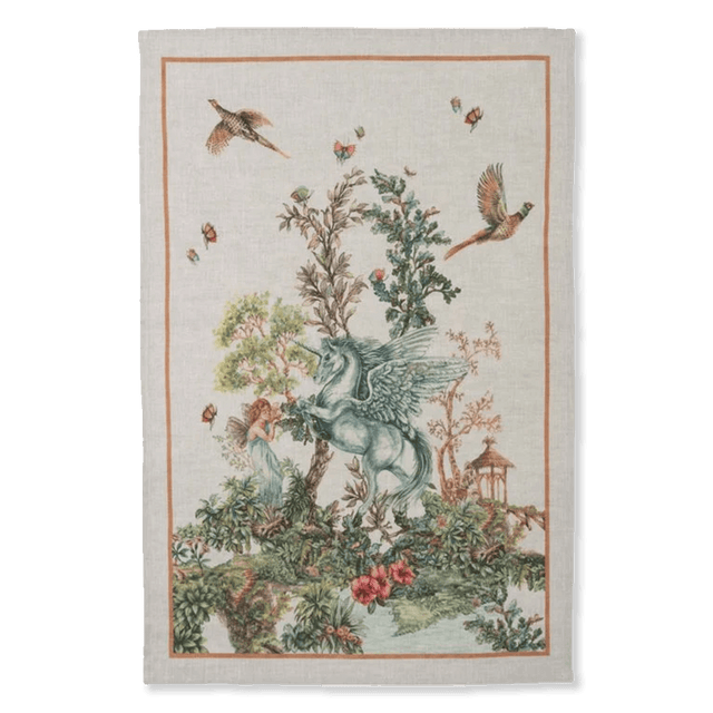 Tessitura Toscana Telerie Canovaccio Strofinaccio in lino stampa Fabuleux Unicorno D13 - Passarelli Biancheria