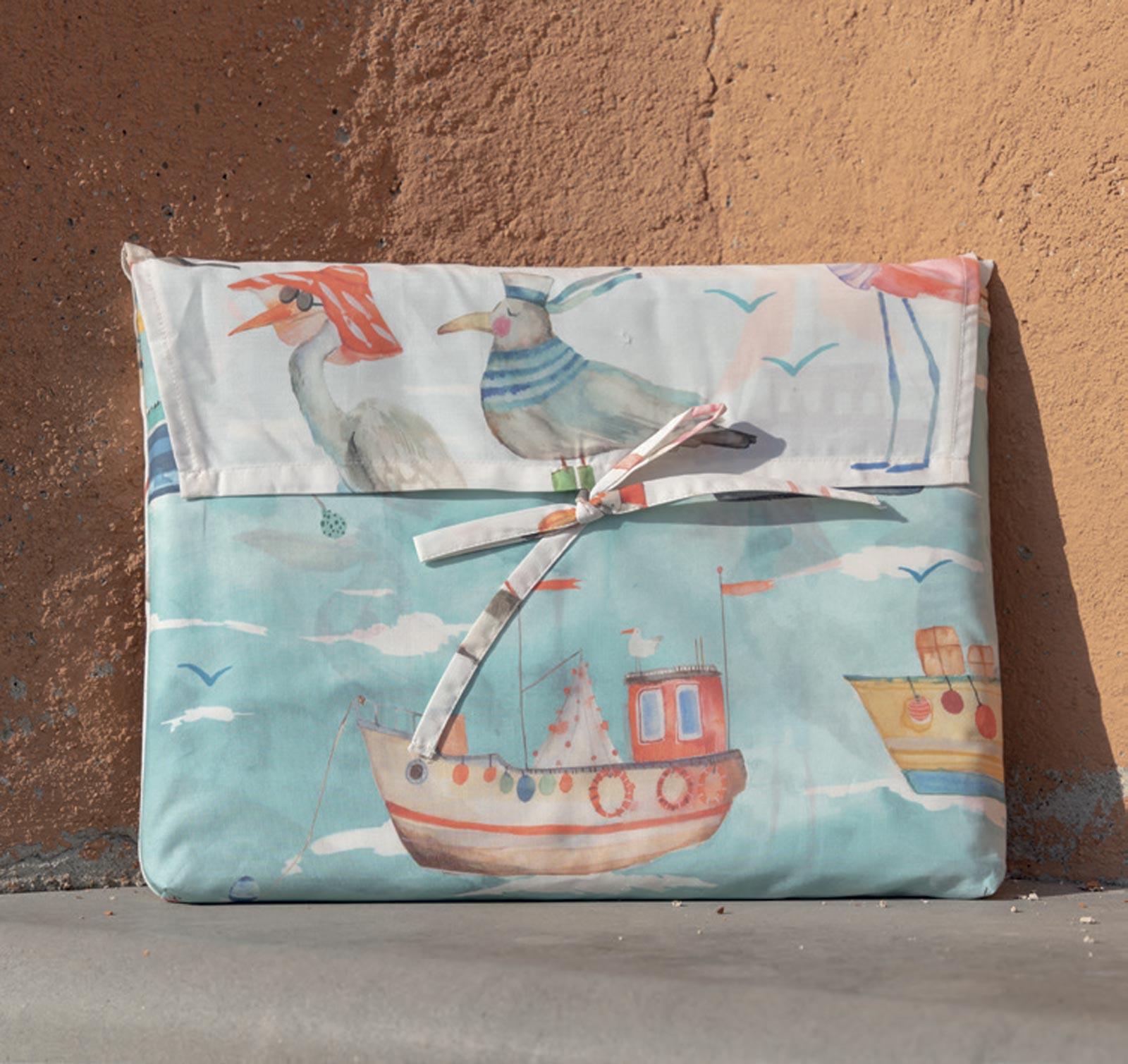 Tessitura Toscana Telerie Completo Lenzuola Matrimoniale Paranza Gabbiani B146 - Passarelli Biancheria