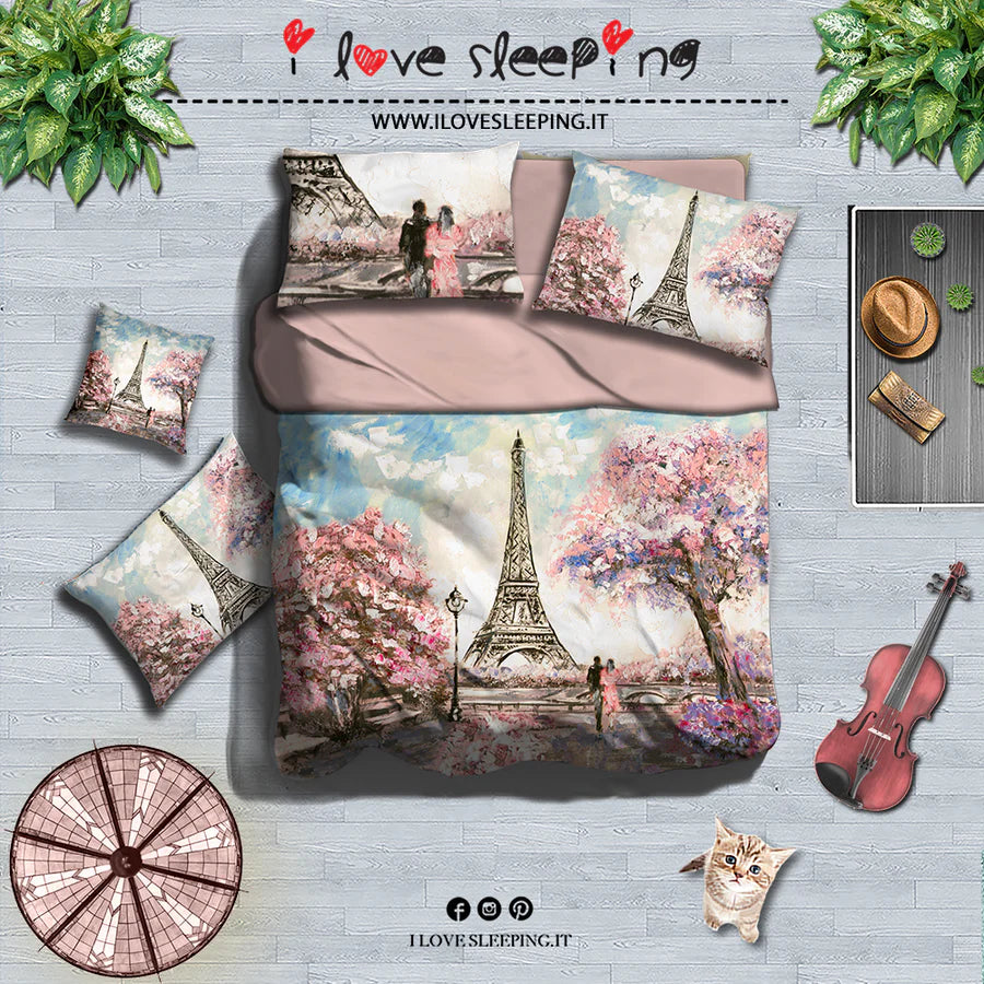 I Love Sleeping Completo lenzuola copriletto DIGITALE PINK PARIS 2502B80